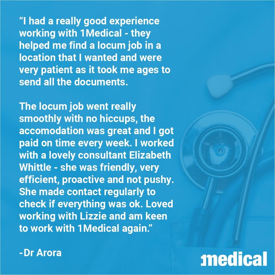 Congrats to Lizzie Whittle for a great testimonial from one of our locum doctors. “I had a really good experience workin...