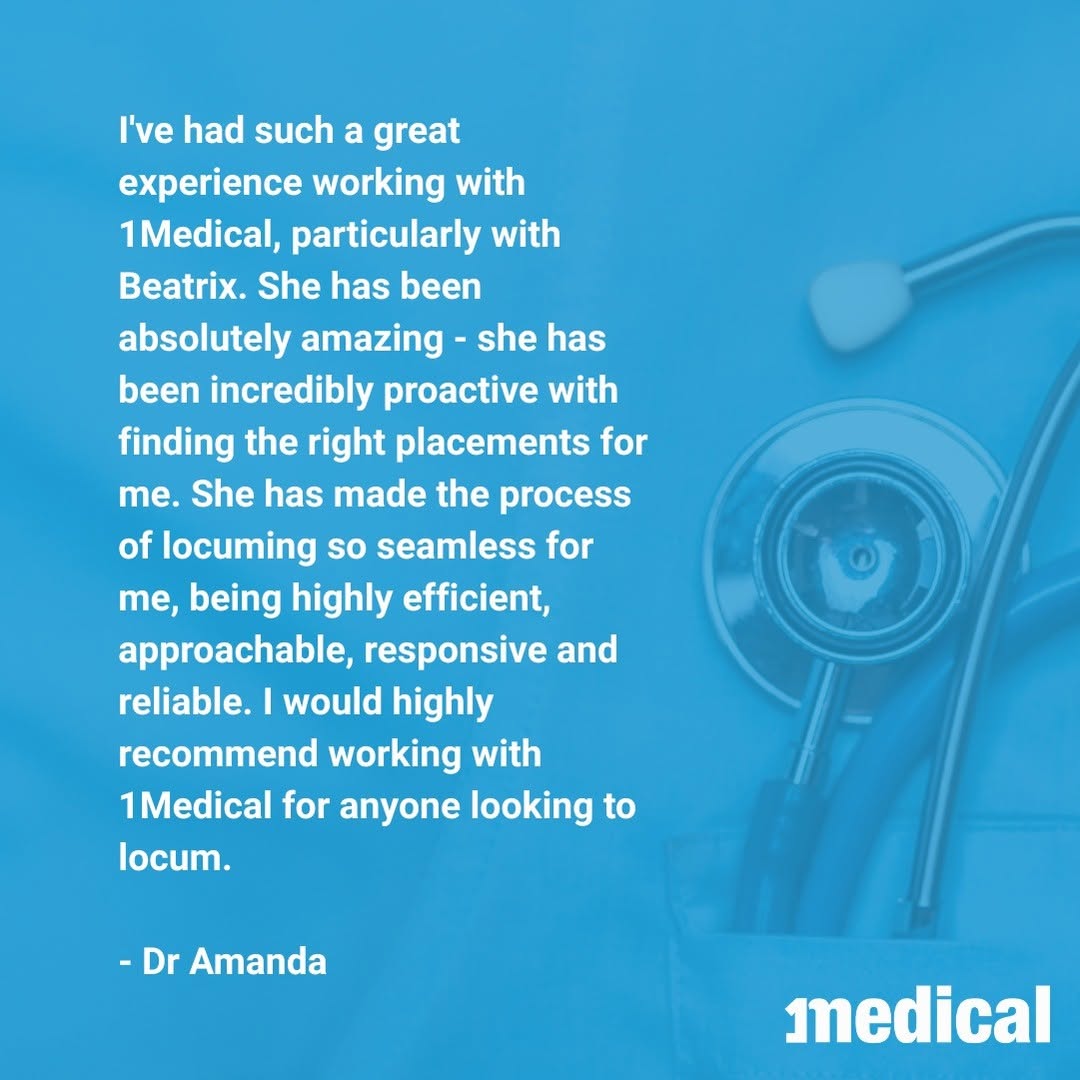 Congratulations to Beatrix Torpey for a great testimonial from one of our locum doctors! "I've had such a great experien...